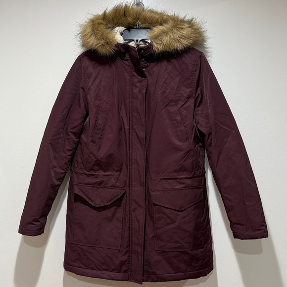 Levi Strauss Sherpa Faux Fur Trim Parka Coat Jacket Medium M Burgundy Cold Weath - Picture 12 of 16